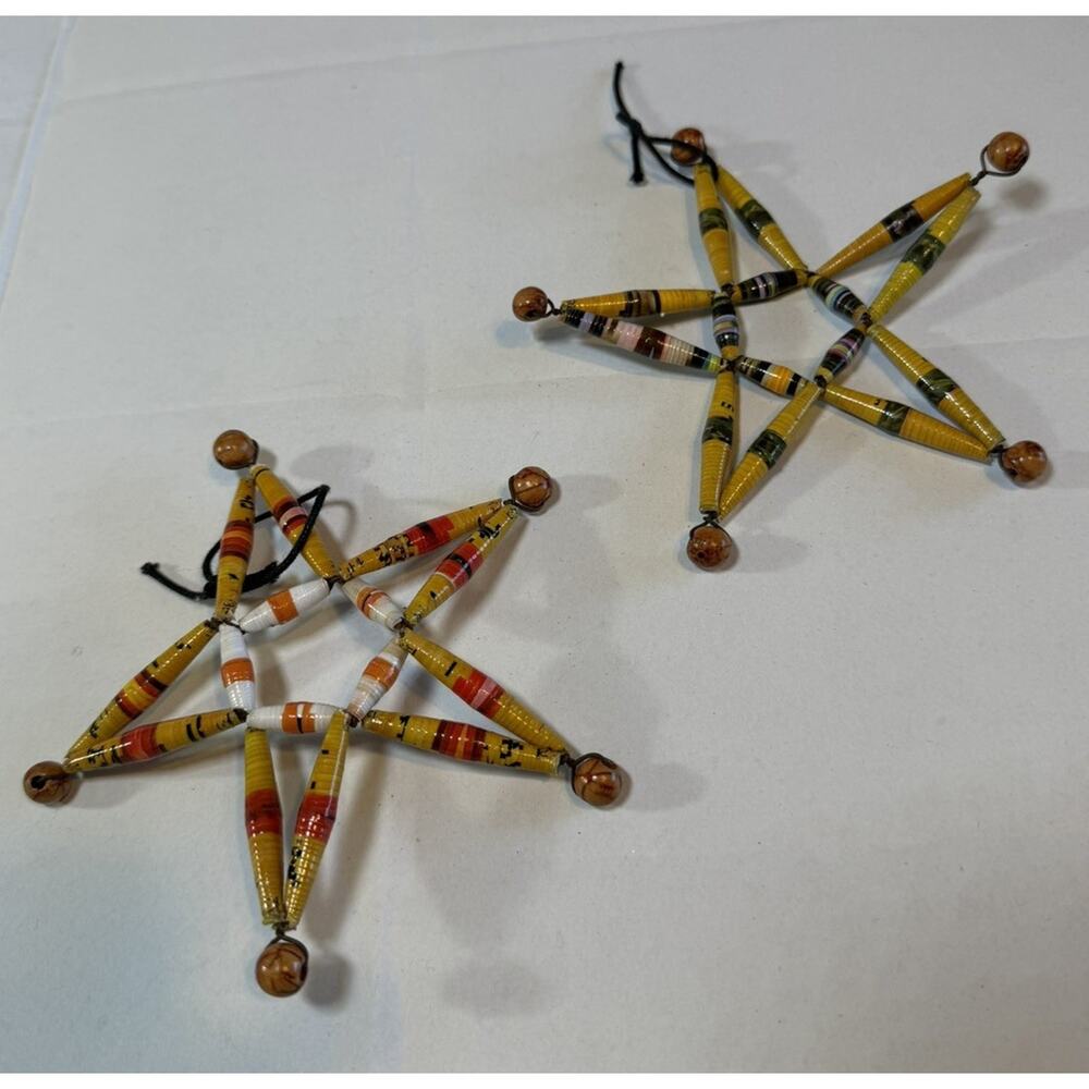 Paper Set of Two Bead Star Snowflake Christmas Tree Ornaments Winter Holiday - Picture 4 of 5